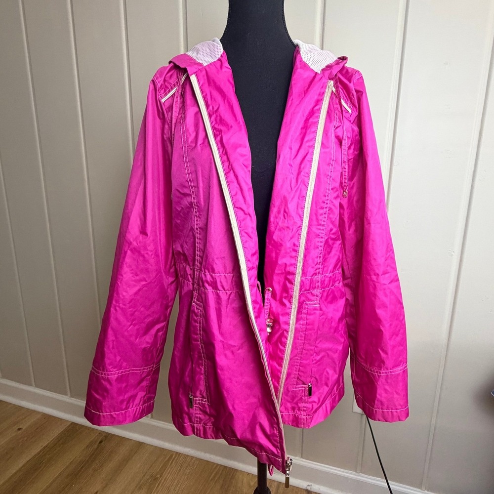 Fleet Street Ltd Womens Hot Pink Hooded Windbreaker Jacket Mesh Lined Size M